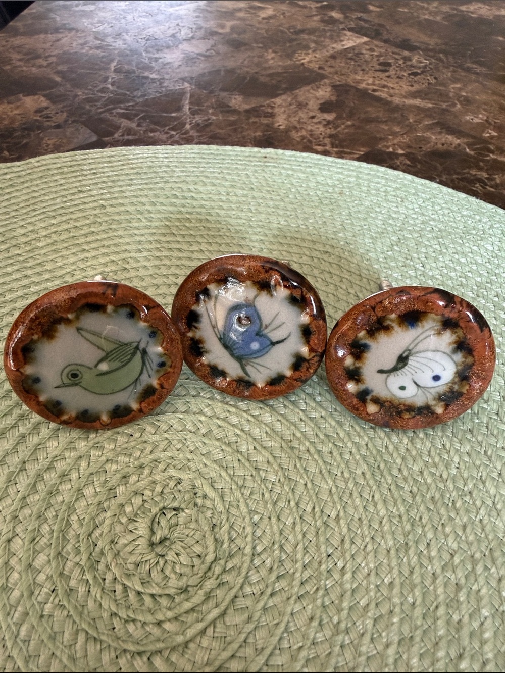 Vintage Ken Edwards signed Ceramic Bird and butterfly cabinets Knobs